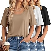 Ficerd 3 Pack Scoop Neck Elbow Length Half Sleeve Tops for Women, 1/2 Sleeve T-Shirt Casual Summer Loose Basic Tees