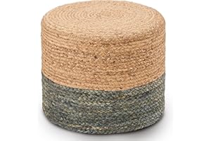 Wimarsbon 18'' Ottoman Pouf, Natural Braided Poof, Rustic Handweave Lounge Pouffe, Boho Footrest Stool for Bedroom, Accent Table or Seat for Living Room (Dusty Blue)
