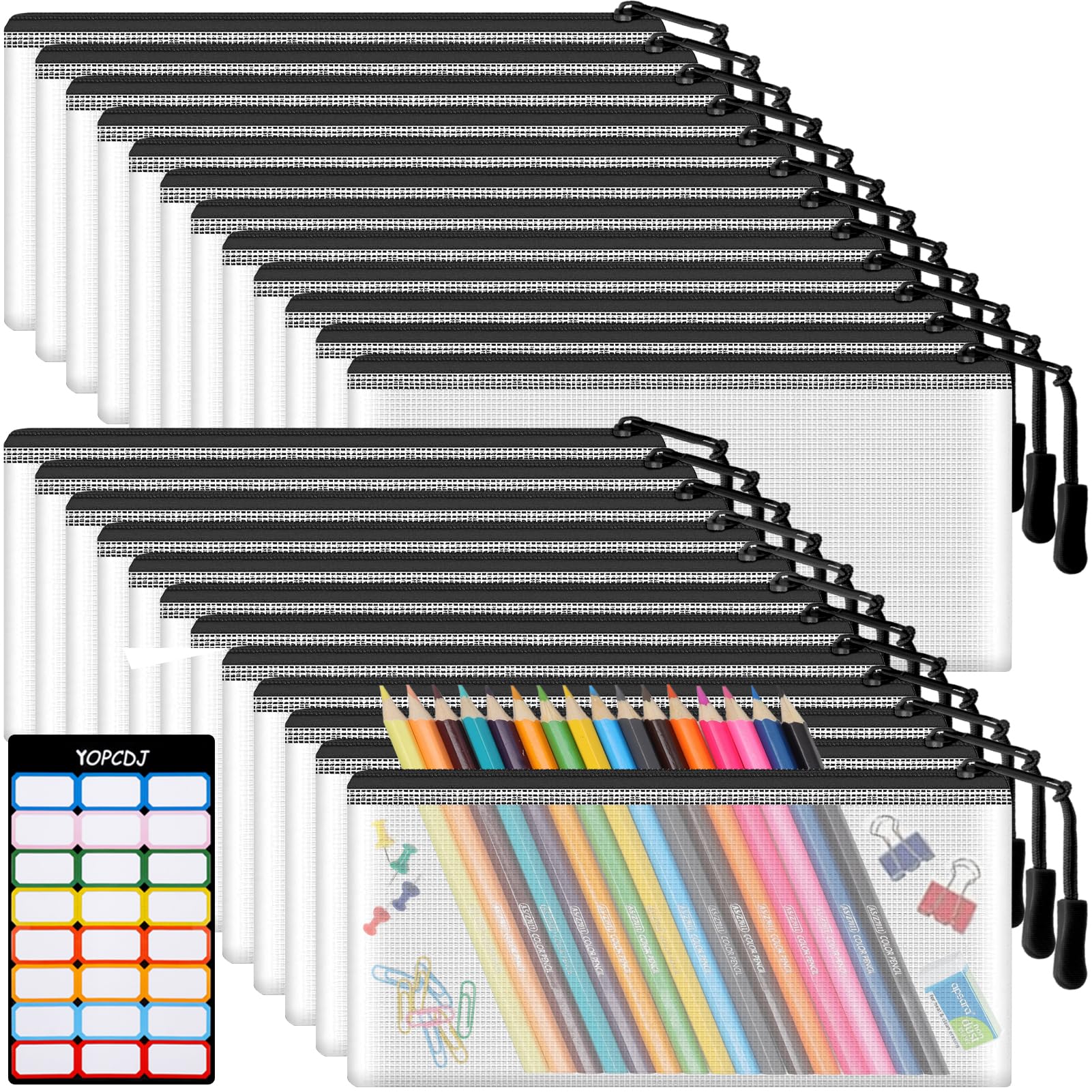 Photo 1 of **MISSING PARTS*** 24pcs Mesh Zipper Pouch Bags 9.3 x 4.7 Inches, Black Small Clear Pouches Bulk, Travel Cosmetics Organization, Classroom and Office Supplies