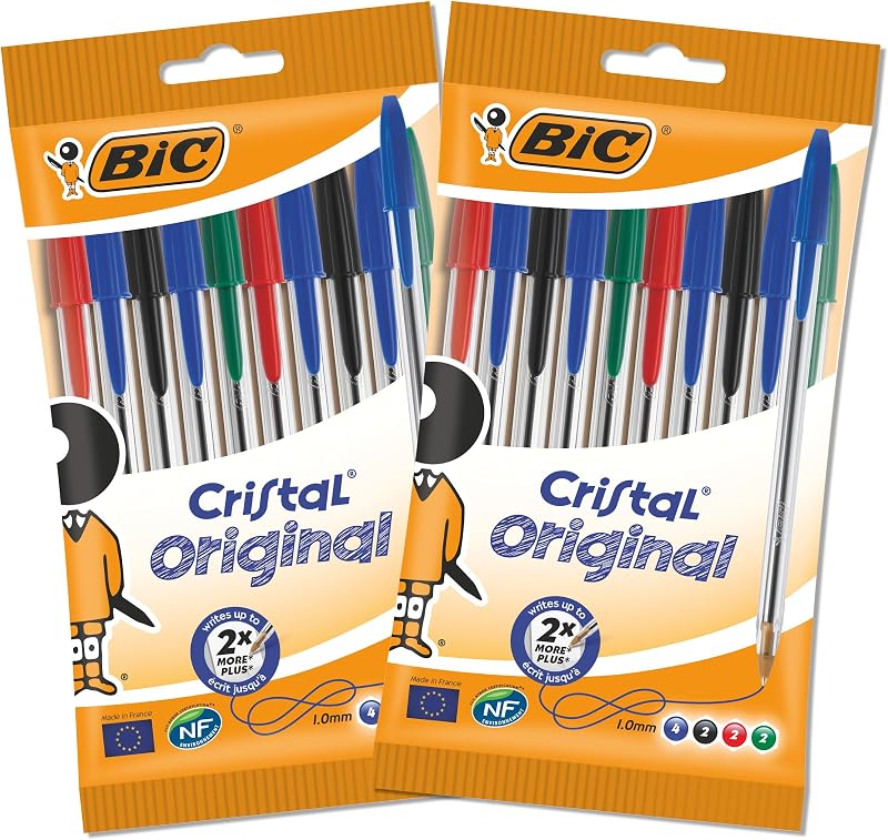 Cristal Original Bolígrafos Punta Media (1,0 mm) – Colores Surtidos, Pack de 2 Blísters de 10 Unidades