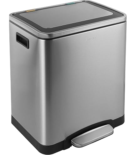 GarveeHome 30L Dual Compartment Trash Can - Stainless Steel Step Pedal Garbage Bin With Removable Buckets