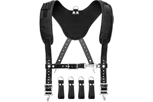 FUERI Tool Belt Suspender with 4 Detachable D-Loop for Construction Tool Belt | Work Suspender with Adjustable Clips at Front