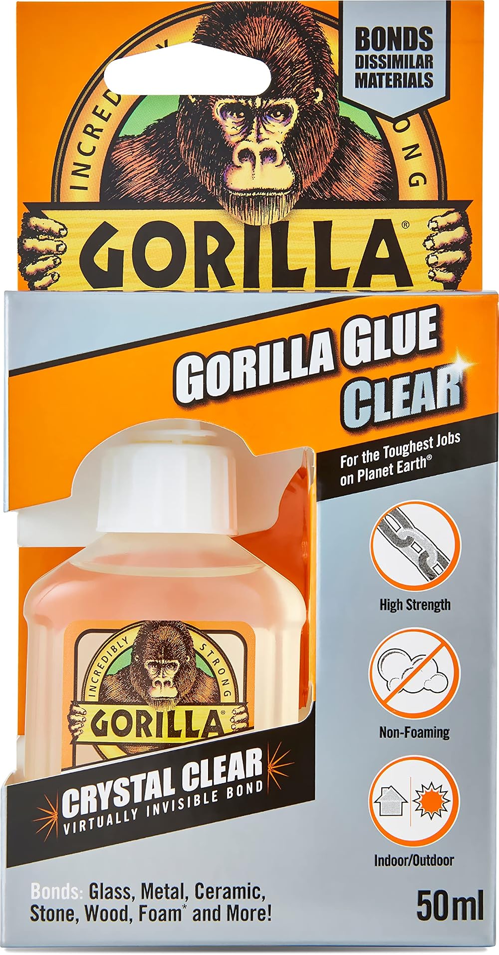 Gorilla Glue Clear 50ml - Crystal Clear, Water Resistant, Non-Expanding
