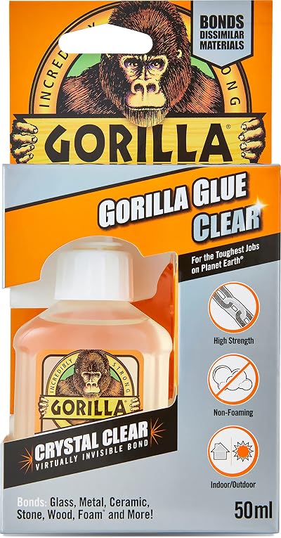 Gorilla Glue Clear 50ml - Crystal Clear, Water Resistant, Non-Expanding