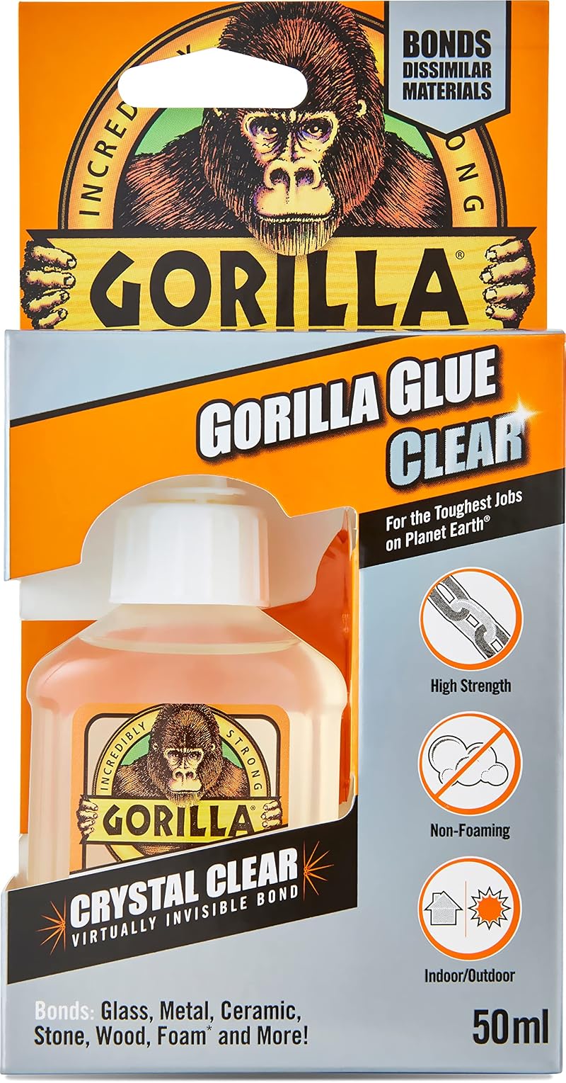 Gorilla Glue Clear 50ml - Crystal Clear, Water Resistant, Non-Expanding