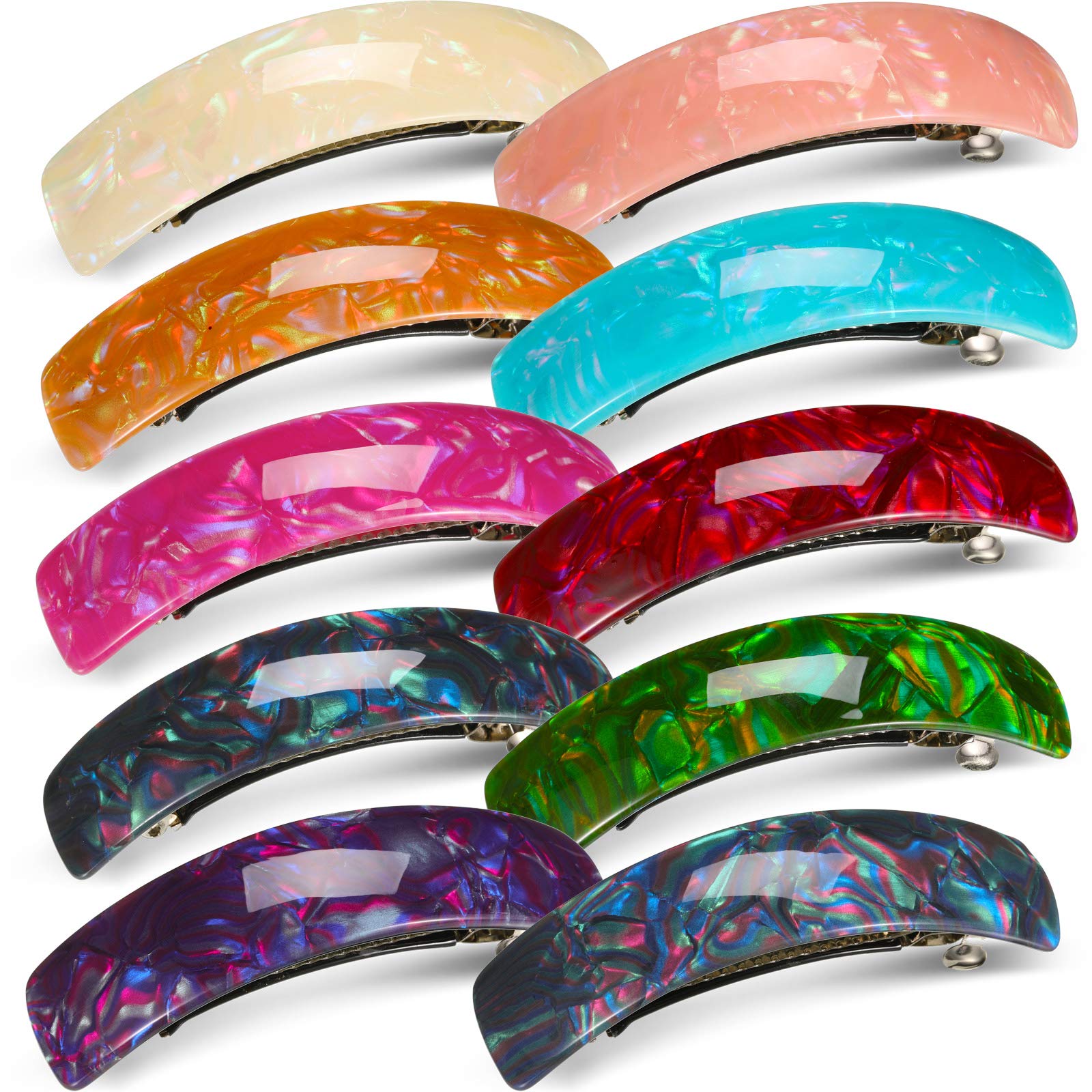 Pack of 10 Retro Large Acrylic Hair Clips Rectangular French Automatic Hair Clip for Women Girls Thick and Medium Hair (Mixed Colour)