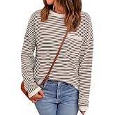 LILLUSORY Womens Striped Lightweight Sweaters 2026 Fall Fashion Outfits | Ladies Trendy Long Sleeve Tops, Work Shirts, Cozy Knit, Office Crewneck Oversized Pullover, Cute Clothing, Aesthetic Clothes