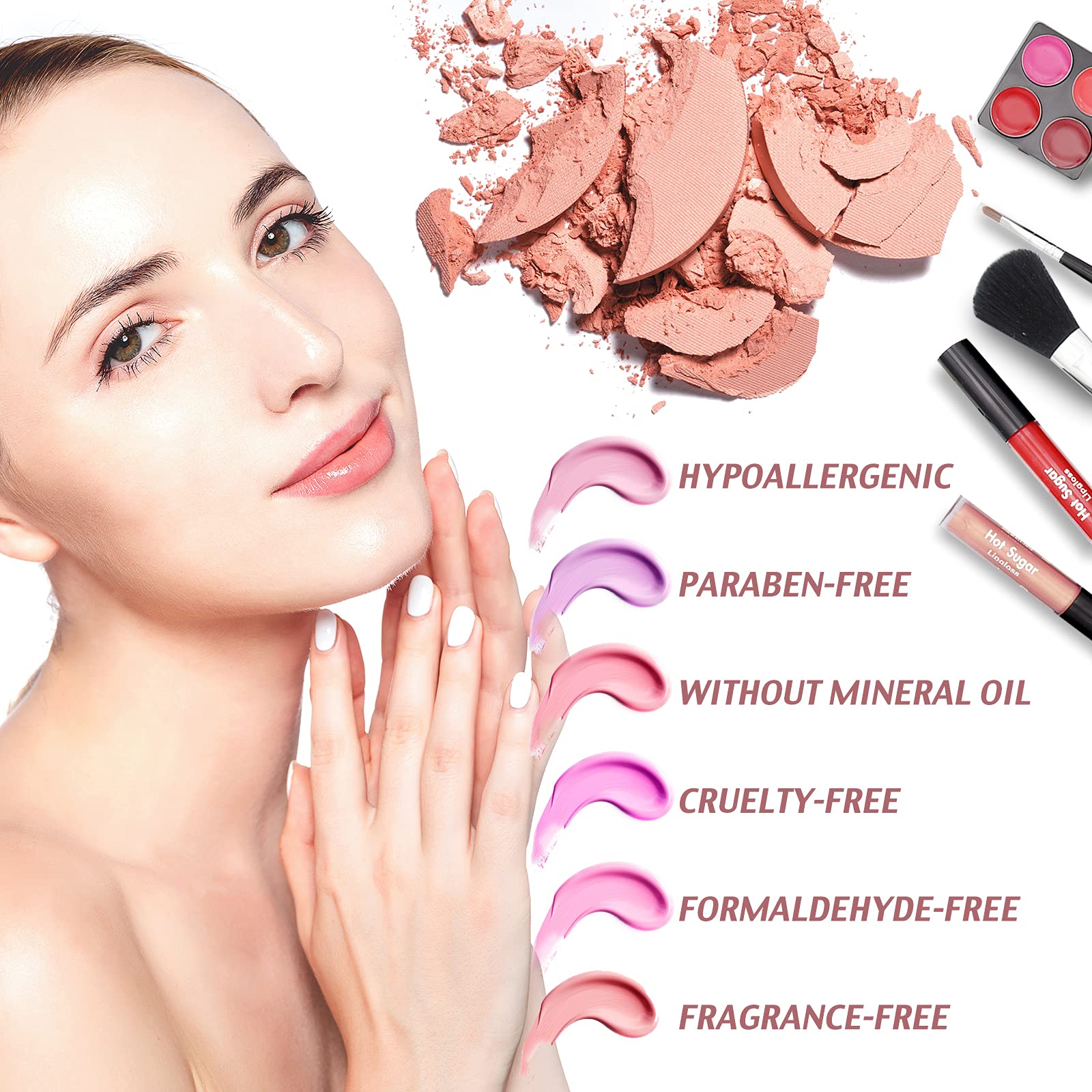 Hot Sugar Mixed Beauty Makeup Kit Cosmetic Set All in One Train Case Matte Shimmer Eyeshadow Palette Blushes Lipstick Stylish Jewelry Box Birthday Gifts for Teenager Girls Women (Clear)