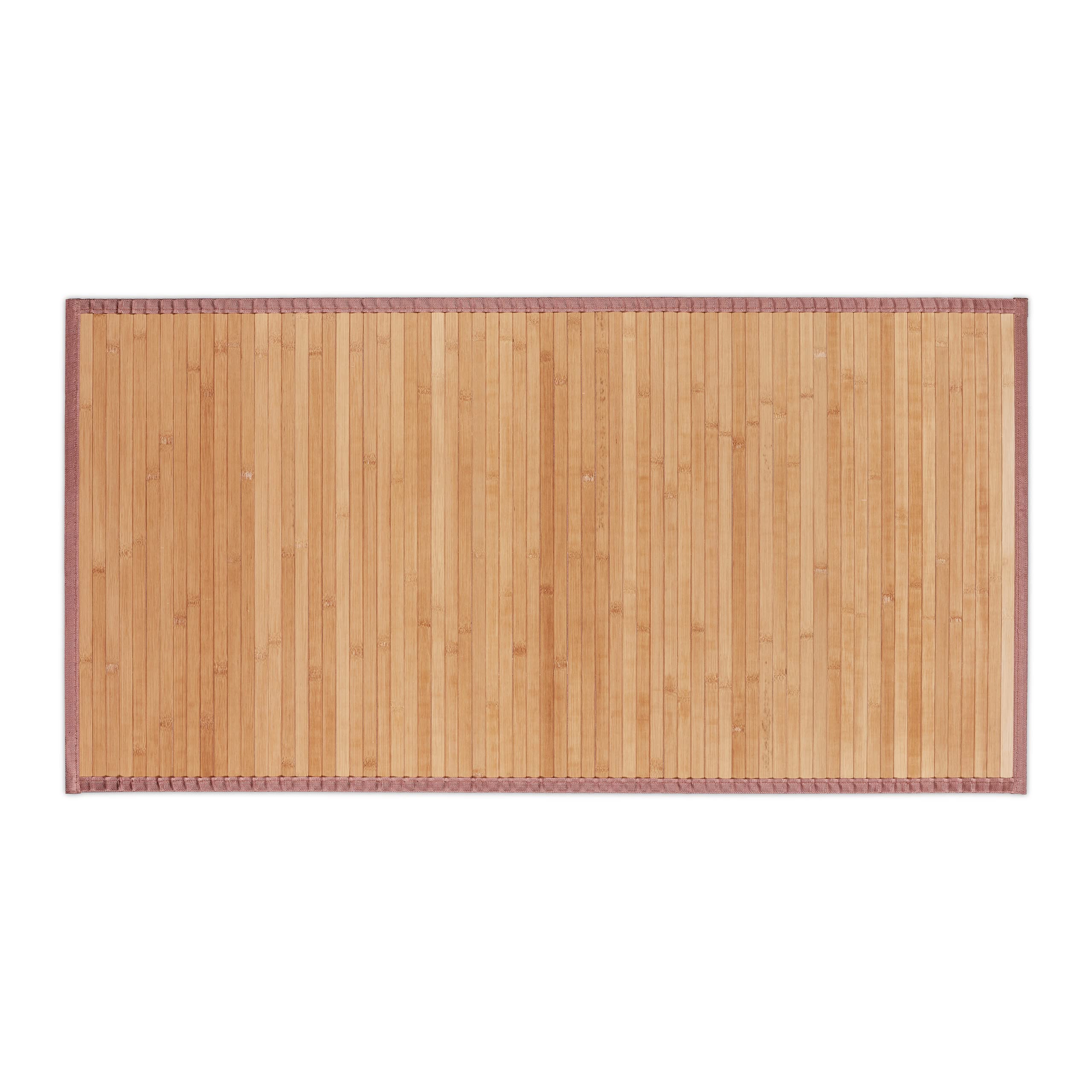 Relaxdays Natural Bamboo Bath Mat, Moisture-Resistant, Textile Border, Bathtub Rug, 61 x 122 cm
