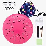 Steel Tongue Drum Kids Instrument: Musical Metal Tank Drums Set 6 Inch 8 Notes C-Key for Meditation Yoga Education Percussion with Bag, Music Book, Mallets, Finger Picks(Pink)