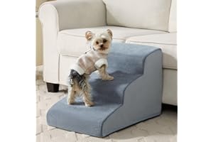 LEXTRO Dog Stairs for Small Dogs, 3-Steps Dog Ramp for Bed and Couch, Pet Stairs with Highly Supportive Foam and Non-Slip Bottom, Dog Steps for Cat & Doggie (High 15.7 Inch)