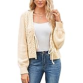 Honwenle Cardigan Sweaters for Women Cropped Tie Front Bow Lightweight Cardigan Long Sleeve Trendy Fall Shrugs