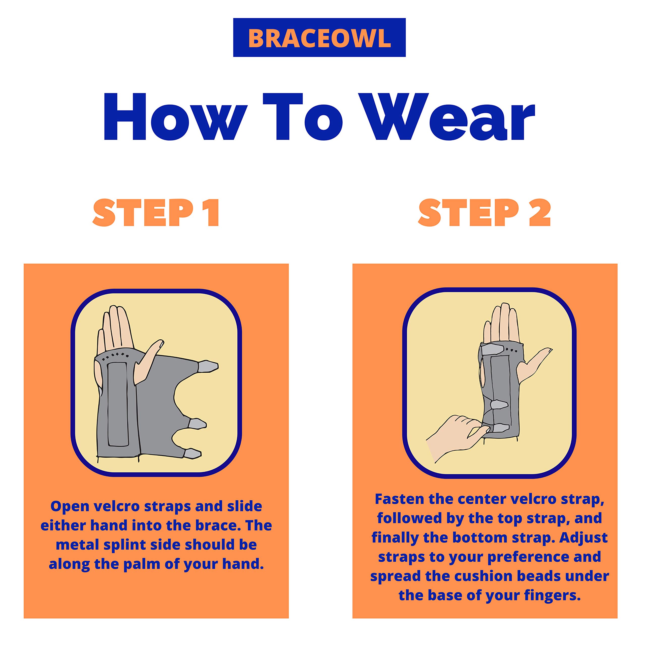 BRACEOWL-Carpal Tunnel Wrist Brace Adjustable Night Splint for Pain Relief, Tendonitis & Arthritis – Fits Left or Right Hand, Support for Men & Women