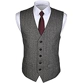 Ruth&Boaz 2Pockets 5Buttons Wool Herringbone Tweed Business Suit Vest