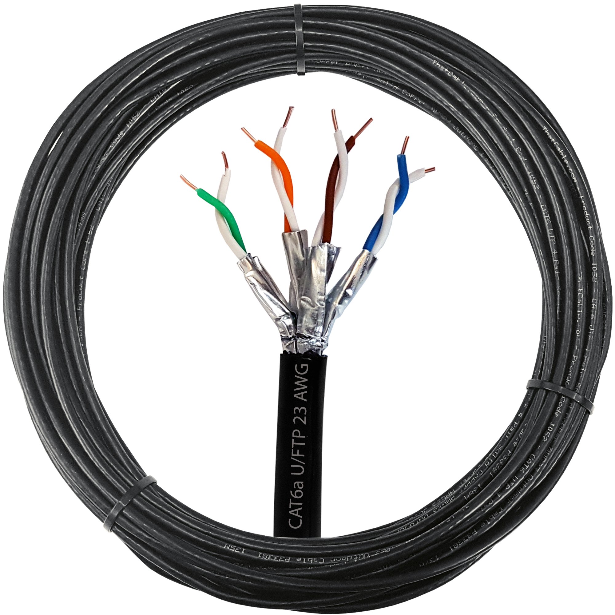 Loops Outdoor Rated CAT6a Cable - 23 AWG U/FTP Foil Shielded - Screened Pure Copper Solid Core Ethernet Network Wire - 10 Gigabit External Internet Data Reel (50m (164ft) Outdoor Ethernet Cable)