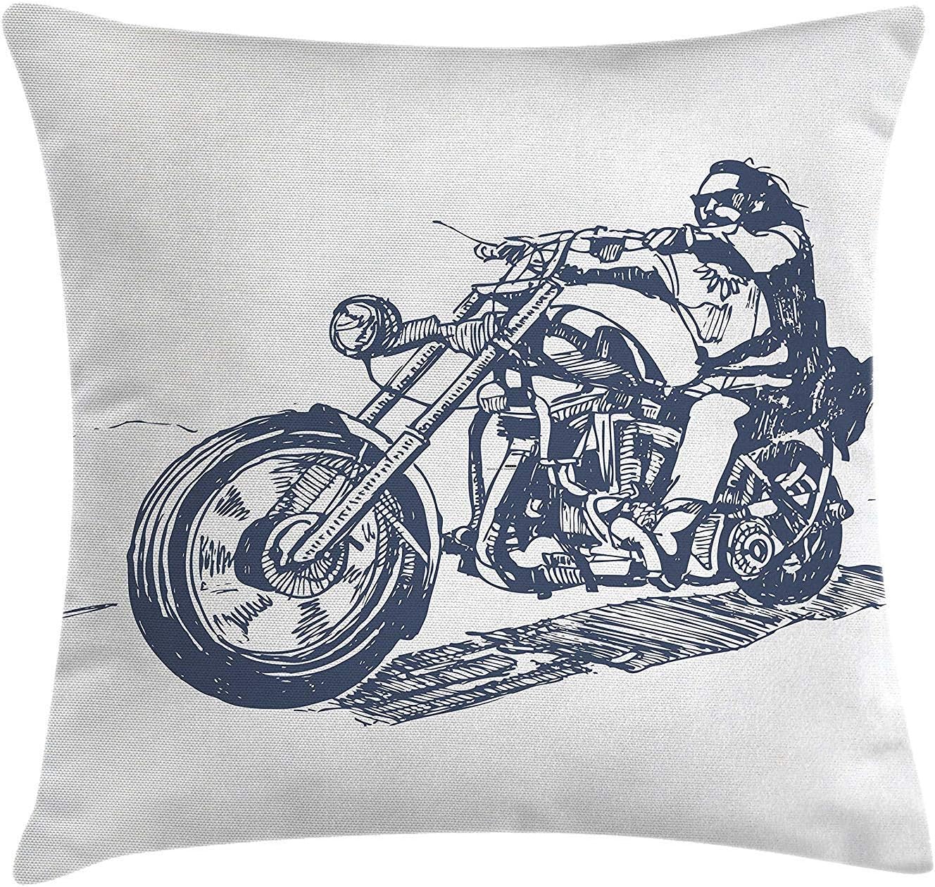 Amazon Co Jp Afj234f666 ホワイト装飾枕カバー チョッパーのライダー イラスト手描きパターンデザイン 18 X 18 ユニークなパターン ホームデコレーション ホーム キッチン