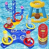 Max Fun Pool Toys Games Set, Inflatable Cross Ring Toss Games, Floating Pool Basketball Hoop, Inflatable Cactus Pool Floats for Kids Teens Adults Swimming Water Toys (3-Piece Set)