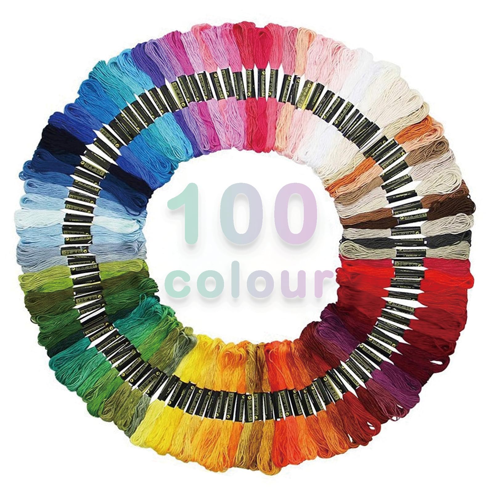 Embroidery Kit - 100 Colored Cotton Threads for Cross Stitch, Friendship Bracelets & Crafts