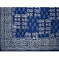 Hand Block Printed Square Dabu Cotton Tablecloth 70" x 70" Indigo Blue