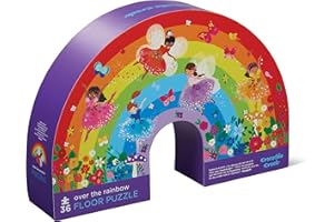 Crocodile Creek 36-Piece Jigsaw Floor Puzzle - Fun Floor Puzzles for Kids Ages 3-5 - Heavy-Duty Shaped Box for Storage - Over The Rainbow - 27" W x 20" H Finished