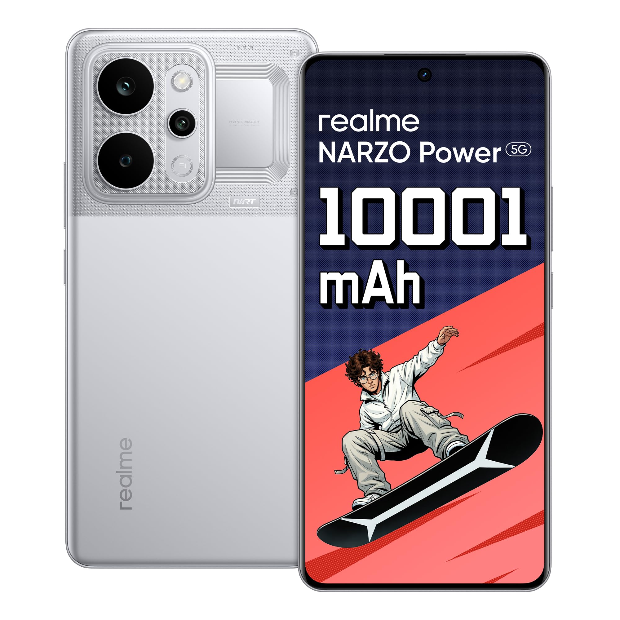 realme NARZO Power 5G (Titan Silver,8GB+128GB) 10001mAh Power. Stay Unstoppable. | 144Hz Curved+ AMOLED Display | Revolutionary Dual-Chip System | 50MP Sony OIS Camera