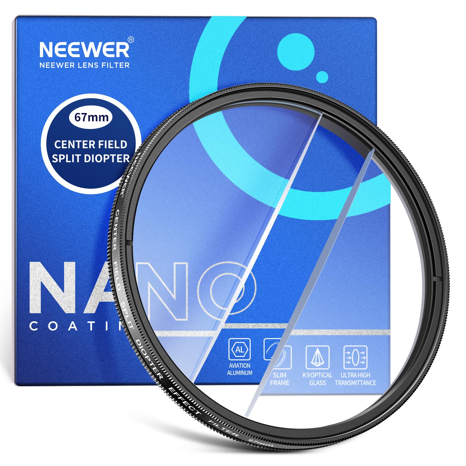 NEEWER 67mm Center Field Split Diopter Effect Filter, Camera Linear Prism K9 Optical Glass Filter with Aluminium Frame, Blurred Refraction Foreground Repeated Color Effect Camera Lens Accessories — image 1
