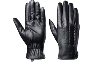 Men's Winter Gloves Sheepskin Leather Touchscreen Casual Gloves with Soft Warm Thermal Wool Lining Black