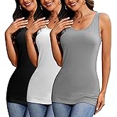 H HIAMIGOS Womens 3 Packs Long Tank Tops Stretchy Cotton Sleeveless Camisole Undershirts Layering Workout Yoga Camis