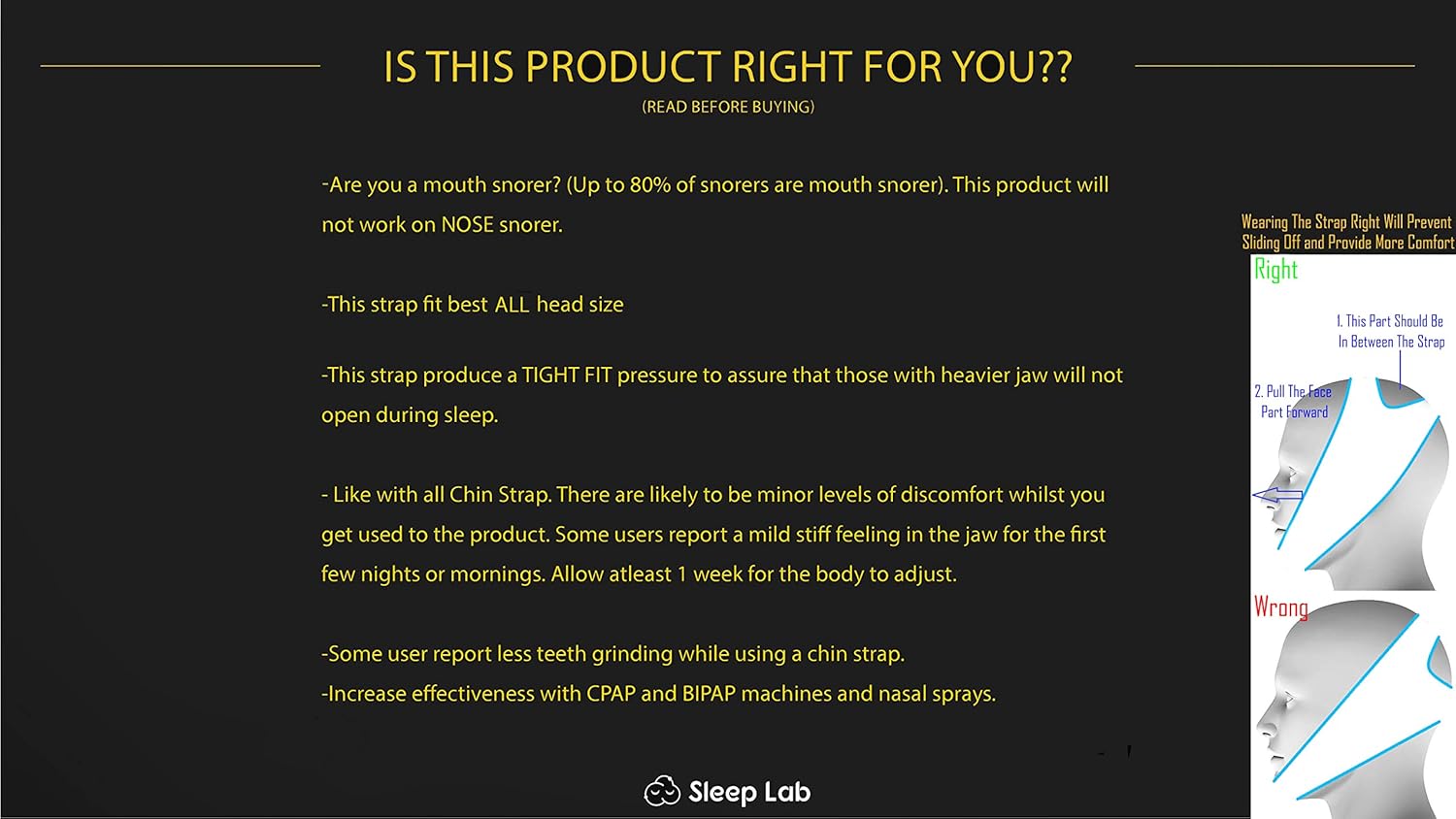 New 2019 Sleep Lab's Best Anti Snoring Chin Strap, Soft, Breathable Material, Voted Best Snore Strap in North America, Anti Snoring Devices, Anti-Snore Strip, Sleep Aid for Men, Women and Cpap Users: Health & Personal Care