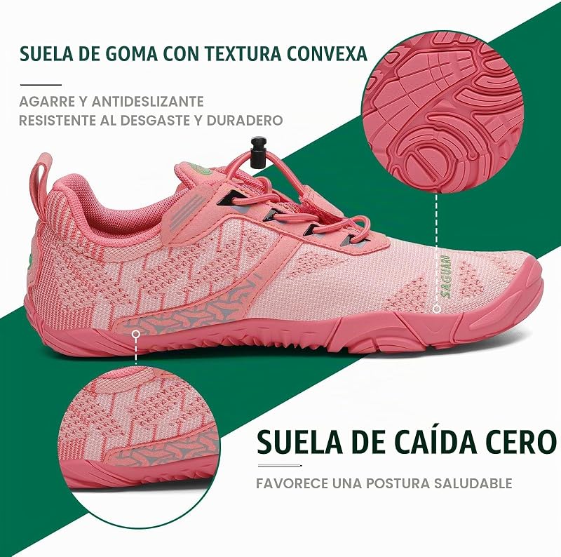 Zapatillas Barefoot Hombre Mujer Zapatillas Minimalistas Zapatos Barefoot Calzado Minimalistas Zapatillas de Trail Running Barefoot Shoes para Zero Drop Suela Rosa Intenso,Gr.42