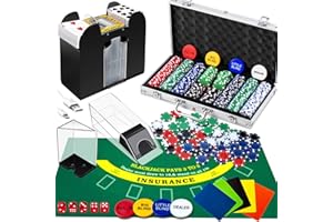 Aoriher Blackjack Casino Game Set, Include 300 Poker Chips, Casino Felt 1 Automatic Card Shuffler 6 Deck Dealer Shoe Discard Holder Tray Aluminum Case for Texas Holdem Blackjack Poker(Green)