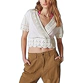 Lucky Brand Womens Lucky Brand Women's V Neck Crochet Top