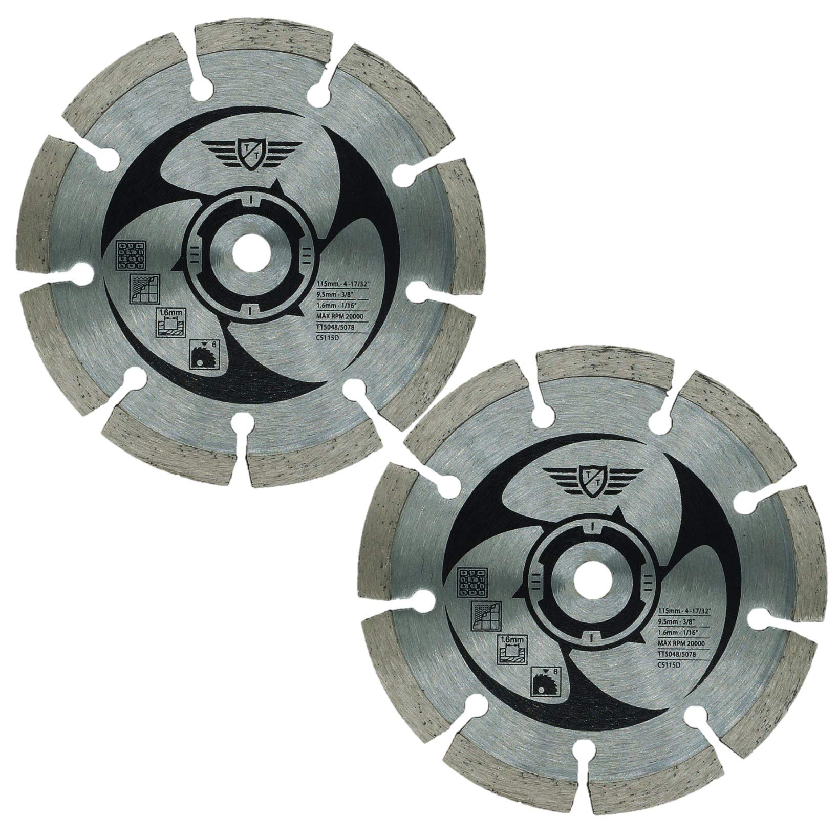 2 x TopsTools CS115D 115mm 9.5mm Bore Diamond Tipped Saw Blades