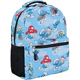 Smurfs Allover Print Backpack - Smurfs, Smurfette, Papa Smurf and Gargamel - Adult and Kids School Bag (Blue)