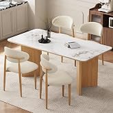 DearQueens Dining Chairs, Modern Fabric Upholstered Dining Room Chair MetalKitchen Chairs, Farmhouse Dinner Chair for Kitchen Dining Room, Beige (4, Beige Seat/Wood-Grain Metal Legs)