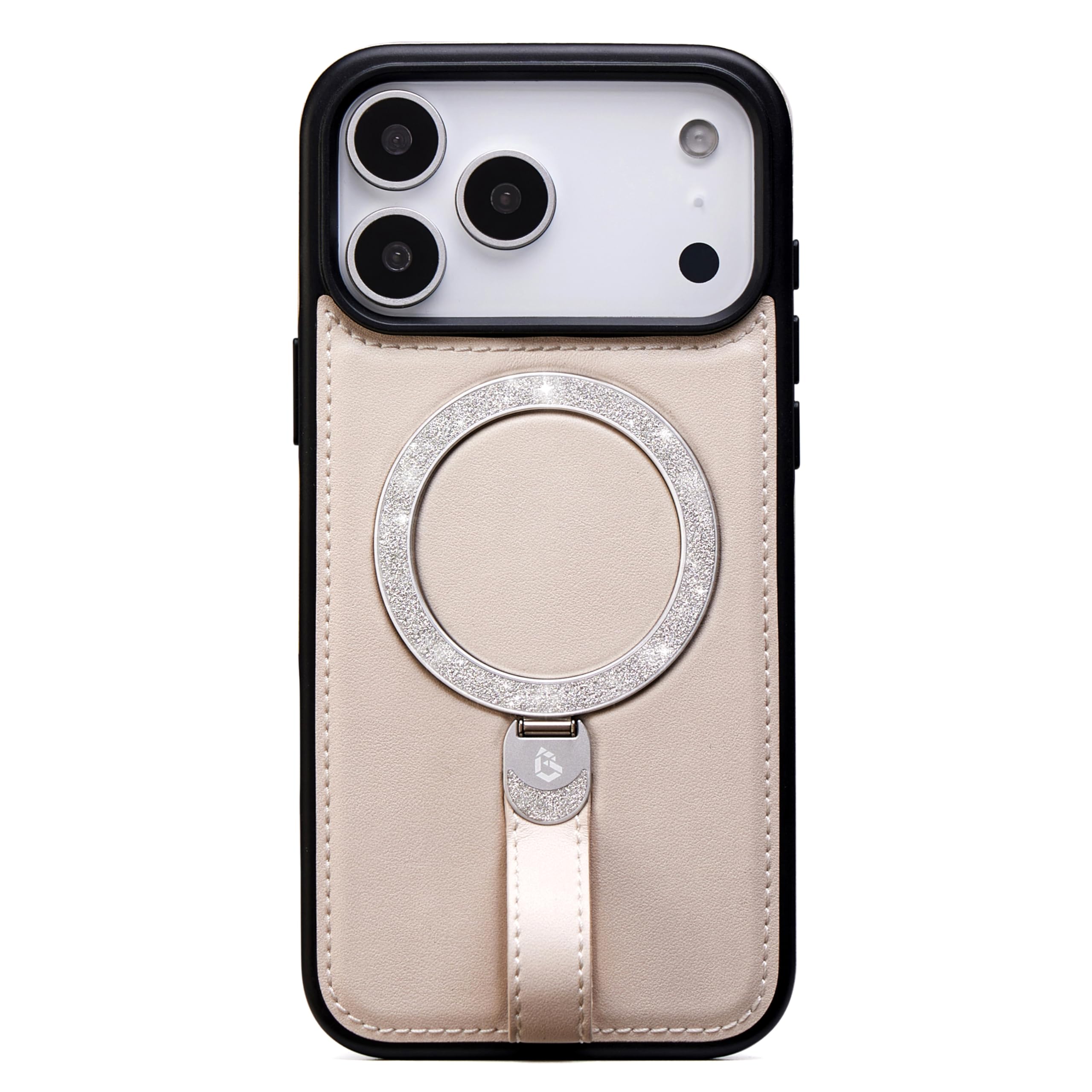 Photo 1 of Bullroye for iPhone 17 Pro Case Leather Glitter | iPhone 17 Pro Leather Case with Sparkly Shiny Stand Cute Women | Fits for MagSafe (Beige, IP17 Pro)