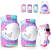 Knee Pads for Kids - ZOOBLISS Toddler Knee and Elbow Pads Set Wrist Guards for Skating Girls Aged 3-12, Kids Protective Gear for Roller Skates Skateboard Bike Scooter, Included Drawstring Bag(Rainbow)