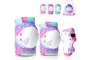 Knee Pads for Kids - ZOOBLISS Toddler Knee and Elbow Pads Set Wrist Guards for Skating Girls Aged 3-12, Kids Protective Gear for Roller Skates Skateboard Bike Scooter, Included Drawstring Bag(Rainbow)