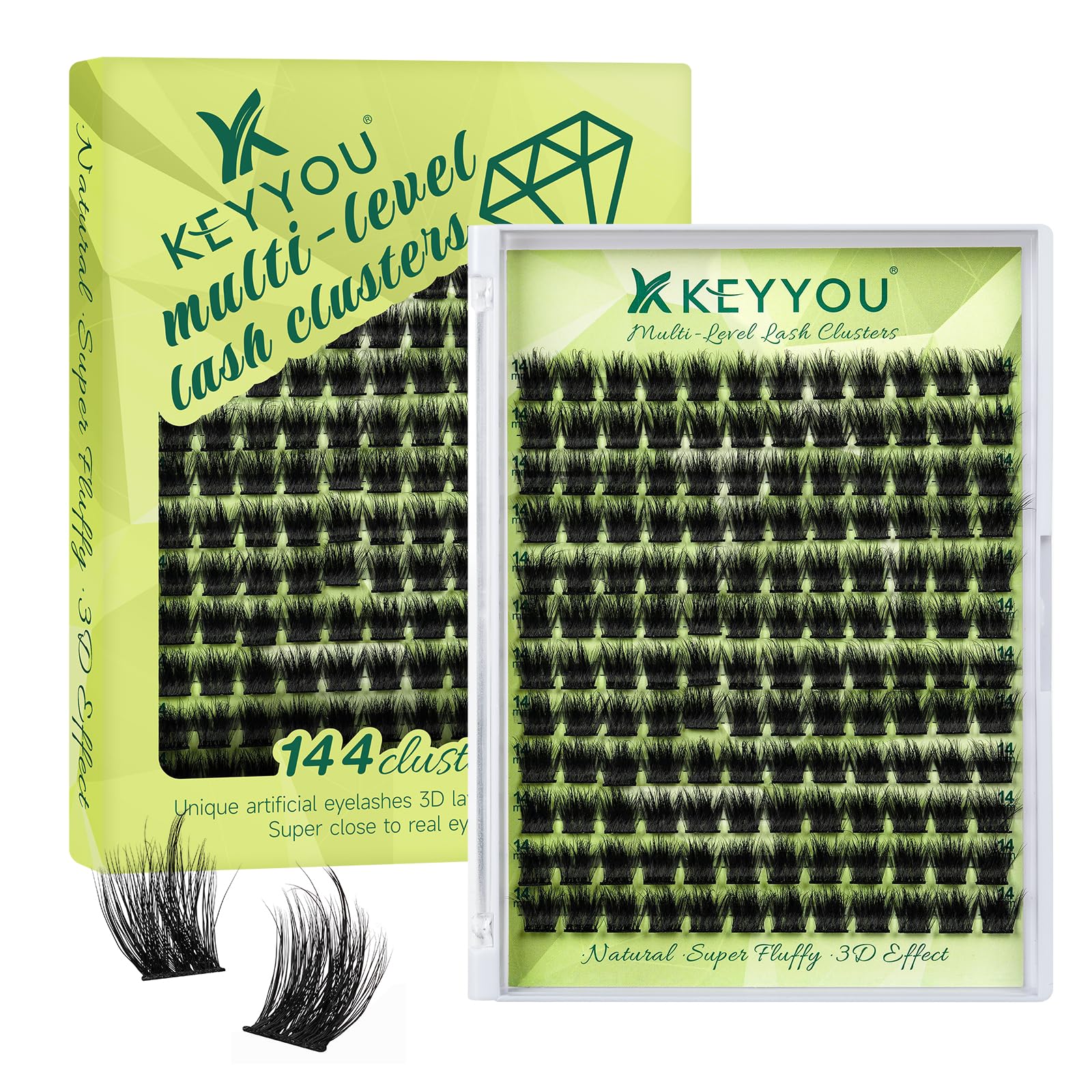 Photo 1 of KEYYOU Lash Clusters 3D Effect Eyelash Clusters 144pcs D Curl PuffSilk V3D01 Wispy Lashes Cluster Lashes Natural Soft DIY Lash Extension at Home(PuffSilk V3D01-D-8-18MIX)