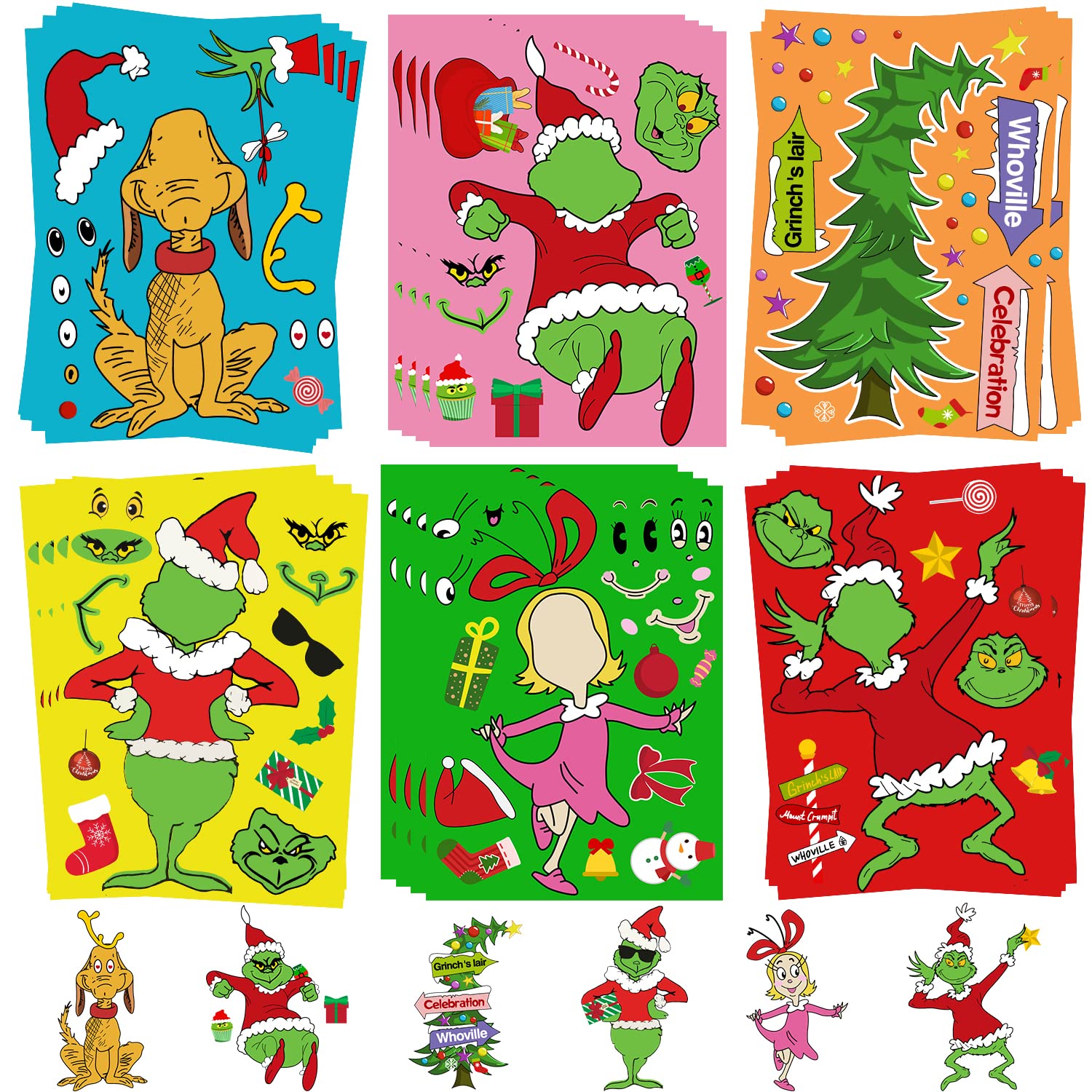 Photo 1 of 24 Sheets Christmas Party Favors Stickers Make Own Your Face Stickers Christmas Crafts Xmas Game Activities for Holiday