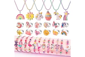 WESAYEE Kids Play Jewelry for Girls 4-6, Unicorn Necklace and Bracelet Set Ring for Little Girls Jewelry Ages 4-6 6-8, Toddler Birthday Gift Princess Dress Up for 5 6 3 8 7 4 Year Old