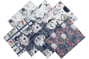 CEYOU Zyoug 7pcs 18 x 22 inches (45 x 55 cm) 100Percent Cotton Fabric, Precut Fat Quarter Fabric Bundles with Multi-Color and Different Pattern for Quilting Patchwork, DIY Craft (Halloween Pattern )