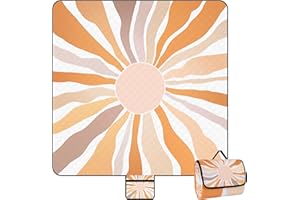BEW Picnic Blankets, Large Beach Blanket Waterproof Sandproof, Foldable & Portable Outdoor Picnic Blanket, 79''x79'' 3-Layer Picnic Mat for Camping, Park, Travel, Grass Lawn-Boho Sunburst