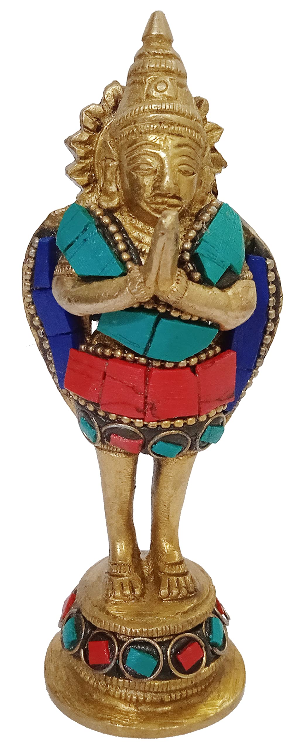 Purpledip Brass Idol Garuda, King of Birds & Mount Of Lord Vishnu: Collectible Statue With Gemstones Overlay (11828A)