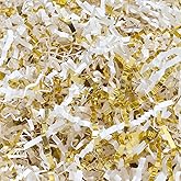 Wowxyz 1 LB Crinkle Cut Paper Shred White & Gold Crinkle Shredded Paper for Gift Baskets - Gift Box Bag Filler - Confetti Stuffing for Birthday, Holiday Present Packaging Wrapping