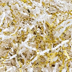 Wowxyz 1 LB Crinkle Cut Paper Shred White & Gold