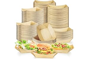 MotBach 200 Pack 2lb Kraft Paper Food Trays Disposable Paper Boats, Heavy-Duty Food Boats, Paper Food Serving Boat Tray Basket for Snacks Popcorns BBQ Sandwich Burgers Hot Dogs Tacos Fries Nachos
