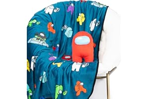 Jay Franco Among Us Tasks Mini Plush Pillow Buddy & 46 Inch x 60 Inch Throw Set - Kids Super Soft 2 Piece Blanket Set
