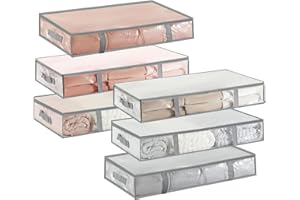 6- Pack Under Bed Storage Containers, Humid-proof Material Plastic Underbed Storage Bins, Blanket/Clothes Storage Bags with L