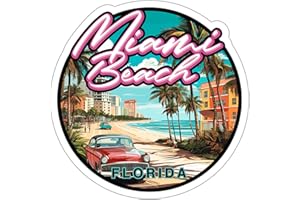 NO THORNS MEDIA Miami Beach Florida Sticker Travel Outdoors Decal Vinyl Small Waterproof for Water Bottle Mug Passport Book Scrapbook Notebook Laptop Tumbler Skateboard Computer Phone Size 4" Funny Gift ID44990